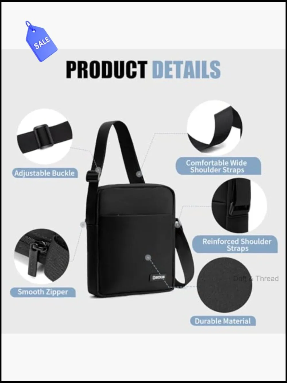 Nylon Messenger Bag Crossbody Shoulder Bag Business Slim Work Travel Sling